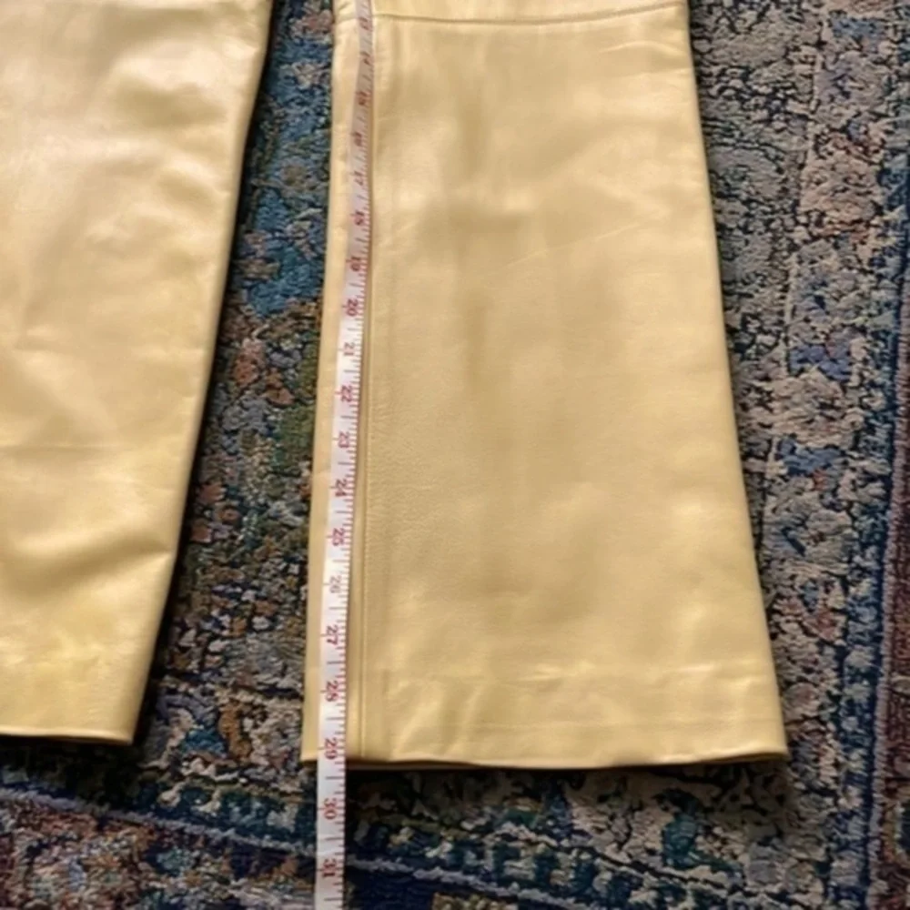100% Real leather pants mustard golden yellow designer vintage pants high waist